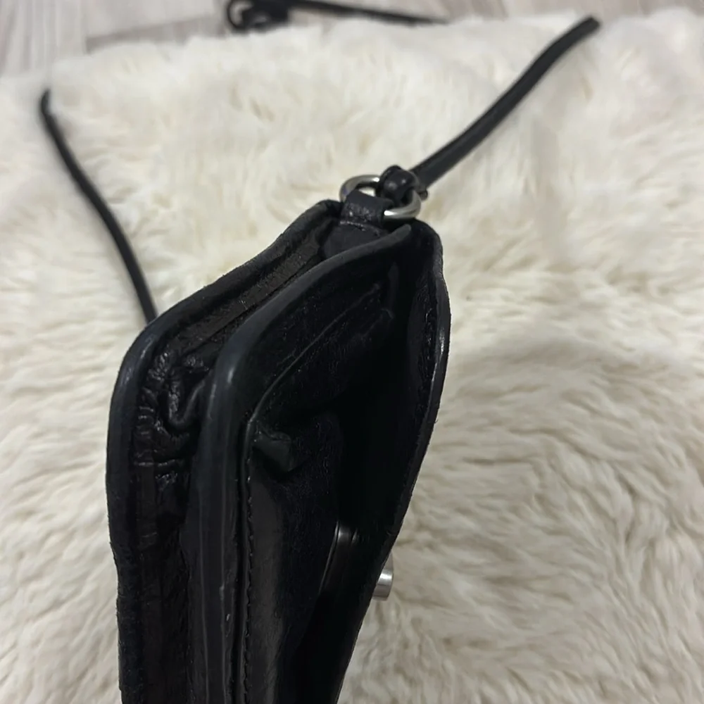Vintage Fossil‎ Black Leather Crossbody Purse Bag Small Strap Compartments
